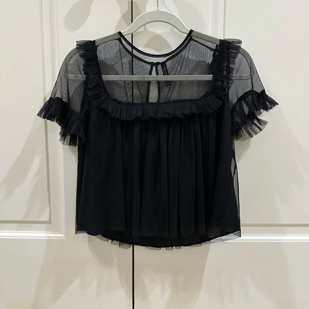 Black Sheer Ruffle Blouse - Picture 1 of 3